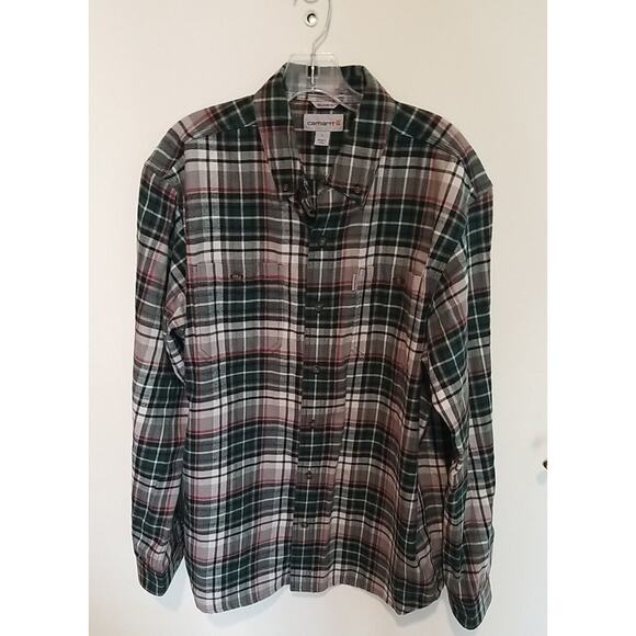 Mens L Carhartt Plaid Button Up Flannel Shirt Long Sleeve Relaxed Fit NWOT - Picture 2 of 10